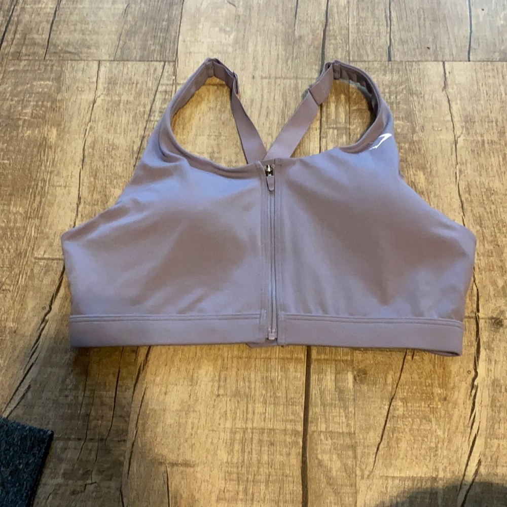 Gymshark zip up sports bra, size medium, purple